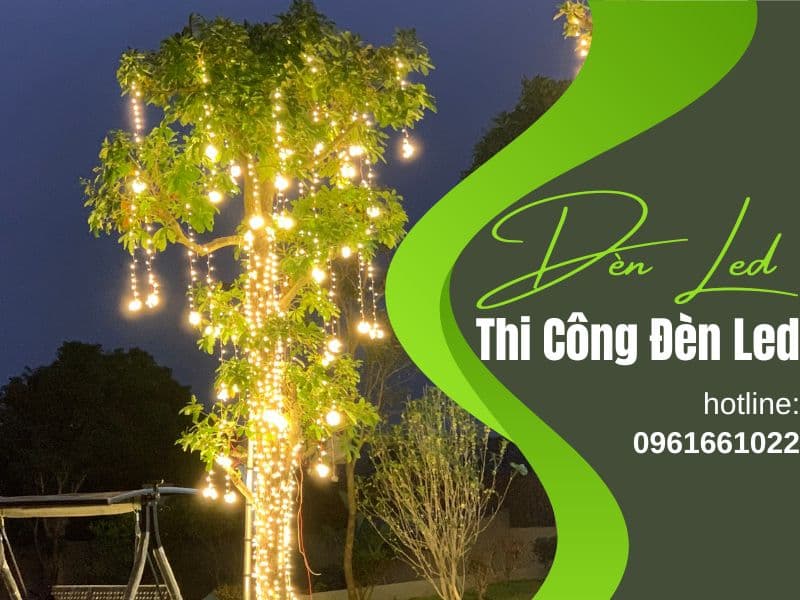 Đèn led trang trí cây cổ thụ trong sân vườn biệt thự
