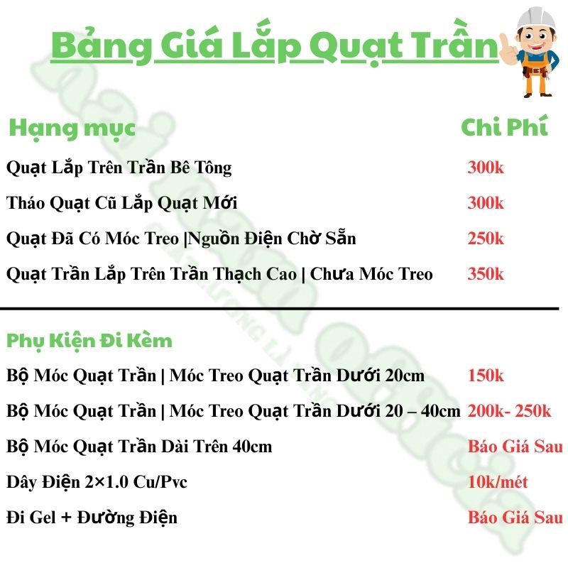 Bảng giá lắp quạt trần